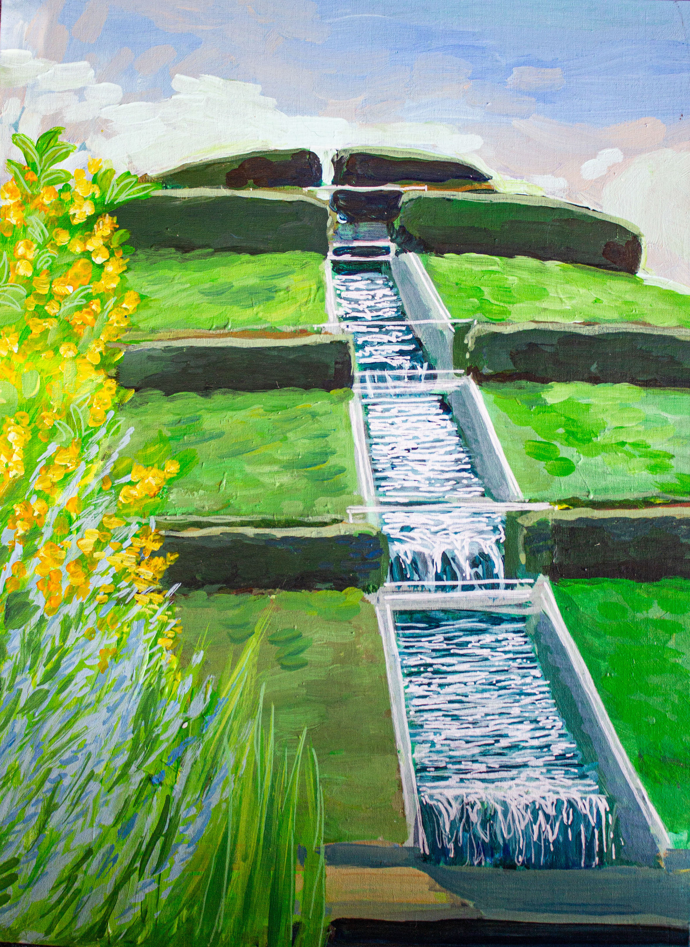 Hermann Park Centennial Gardens - Painting of the spiral hill in the hermann park centennial gardens. This was done plein air and it was extremely hot!, Acrylic